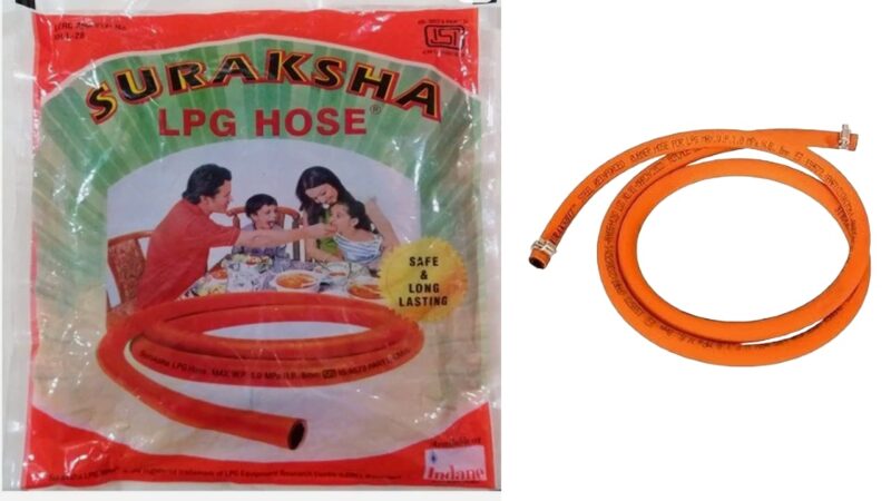 LPG Gas Hose Pipe – ISI Marked, High Pressure, 1.5 Meter (Orange) - Indian | HP | Bharat